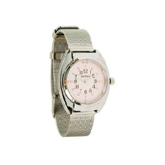 Braille Watch-Chrome-Steel Mesh Band-Pink Dial